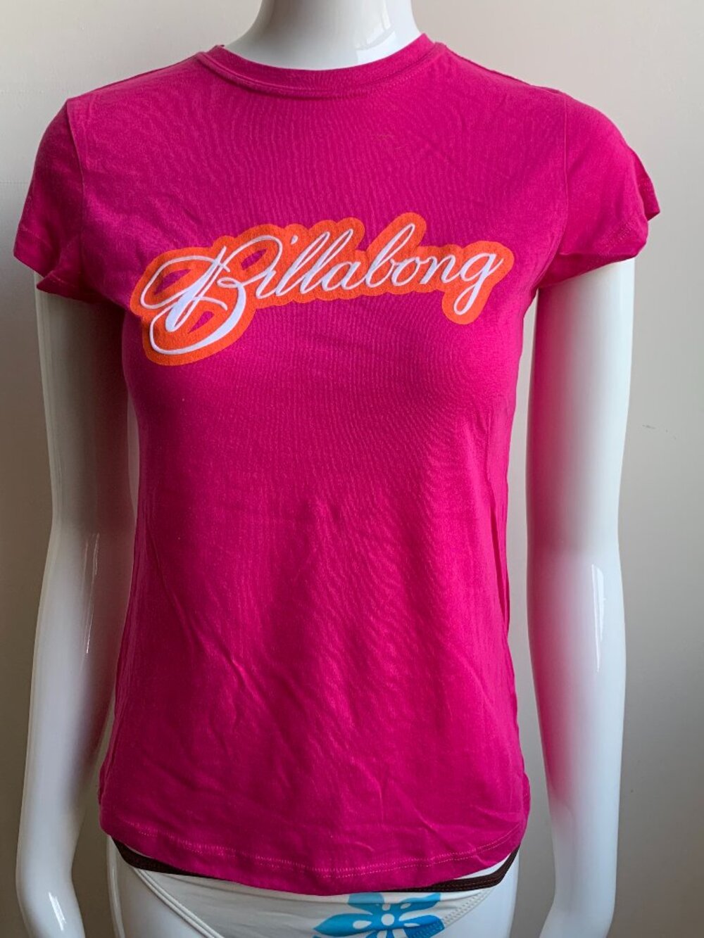 Billabong BLUE CRUSH era Vintage RARE Pink & Orange logo fitted t-shirt tshirt